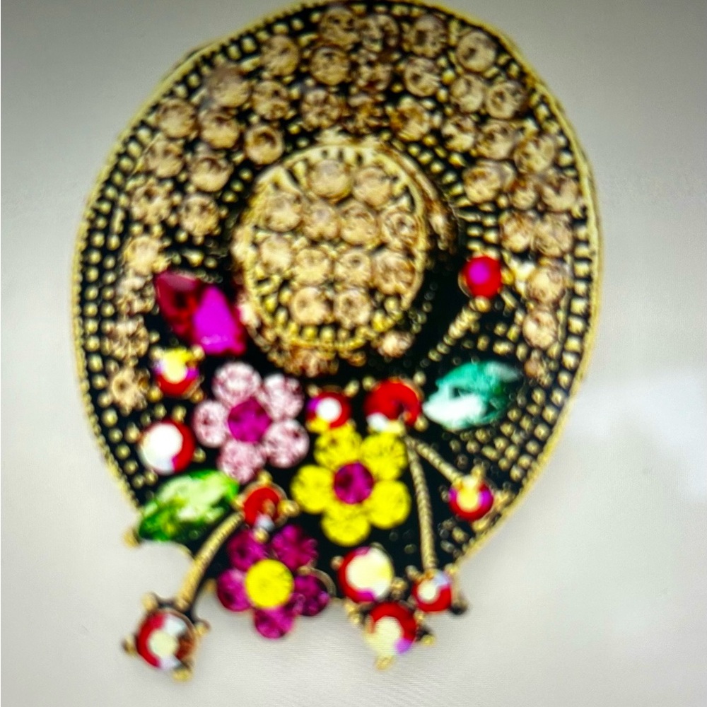 Flower Bouquet Rhinestone Pave Hat Brooch